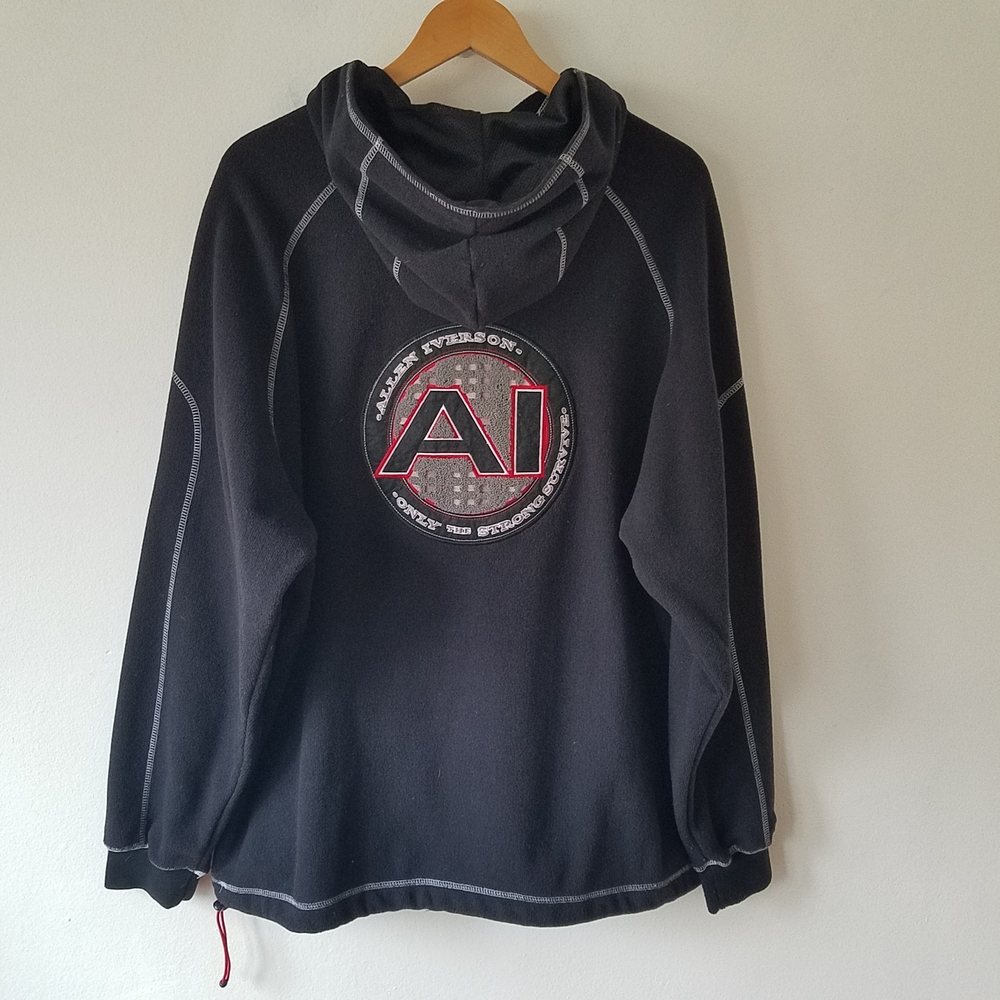 Vtg Reebok I3 Allen Iverson Limited Edition Black Fleece Hooded Sweater Size XL